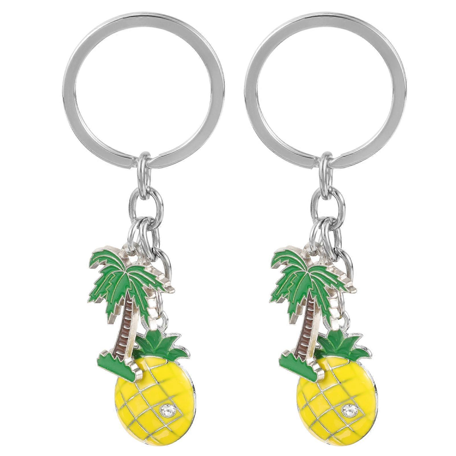 Pineapple Keychain Coconut Tree Key Chain for Decoration 2Pcs Set