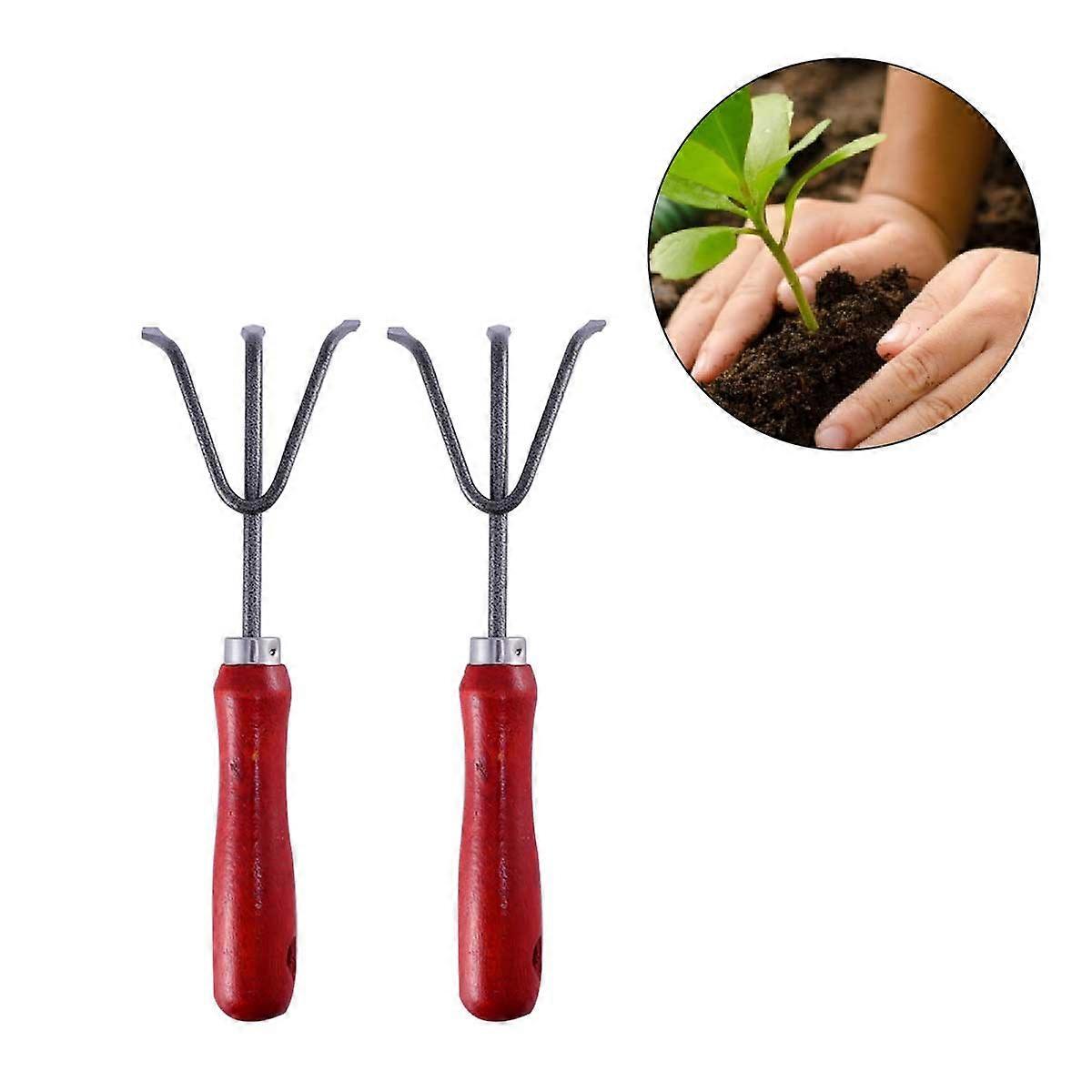 2 PCS Gardening Tools Practical Three-tooth Weeding Rake for Garden Use