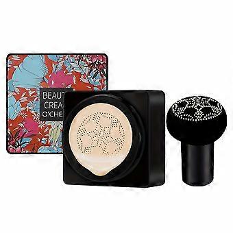 Mushroom Foundation BB Cream, Full Coverage Long-Lasting Moisturizing Concealer, Natural Nude Finish with Floral Compact for All Skin Types