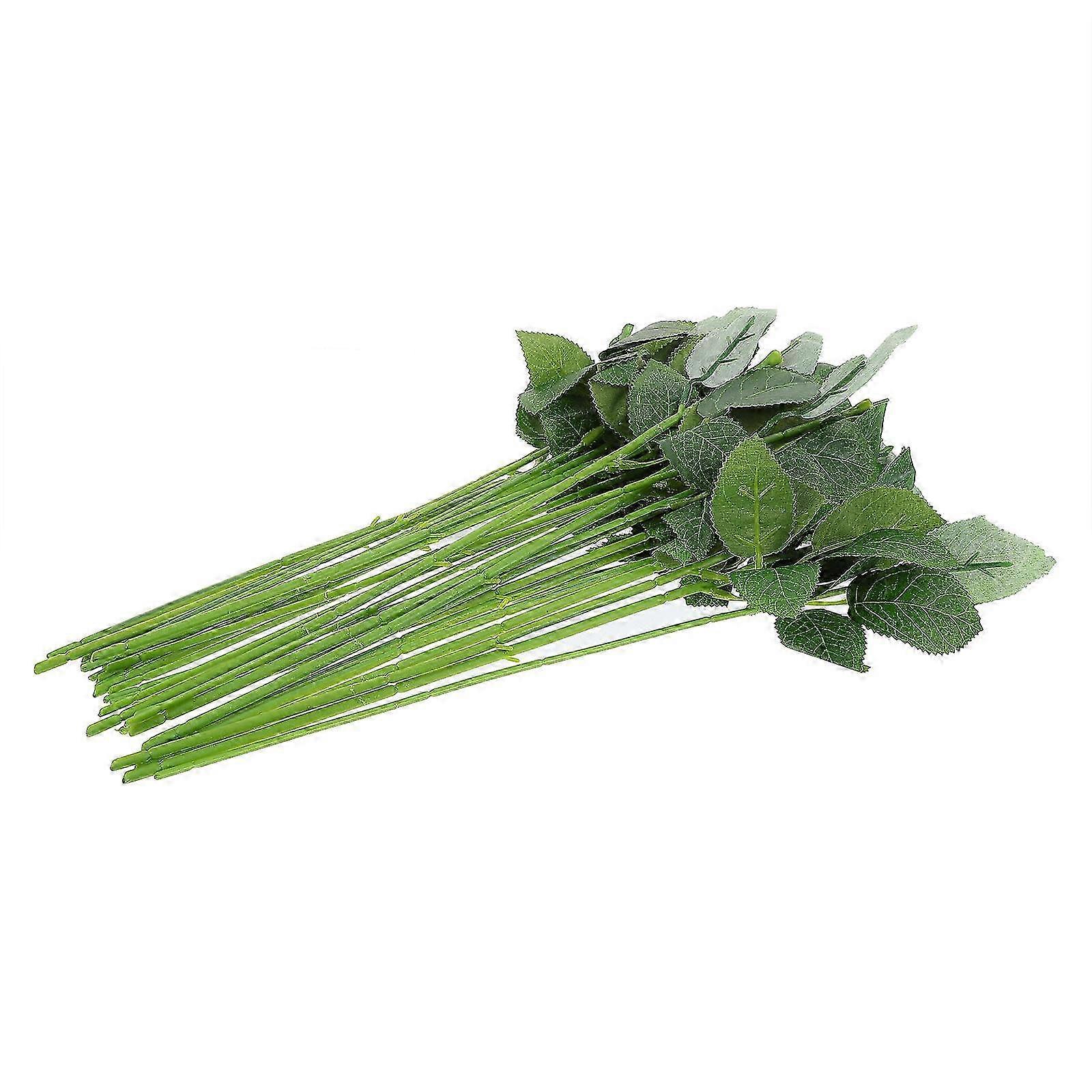 30pcs Simulation Rose Stem Artificial Plastic Stem Flower Pole with Leaves