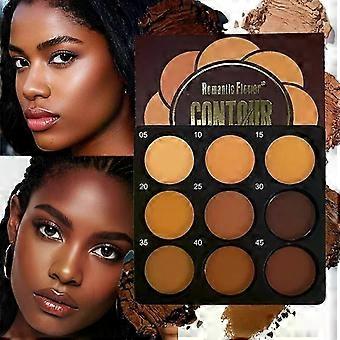9-Color Dark Bronze Foundation Palette Contouring Concealer Makeup Setting Oil-Control Foundation Shadow Nose Shadow Palette Matte Natural with Delica