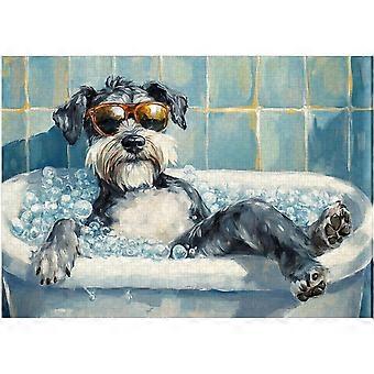 Miniature Schnauzer Taking Bubble Bath Jigsaw Puzzle - Schnauzer on a Bathtub in Bathroom - Pet Shower Decor Puzzles SQZ832