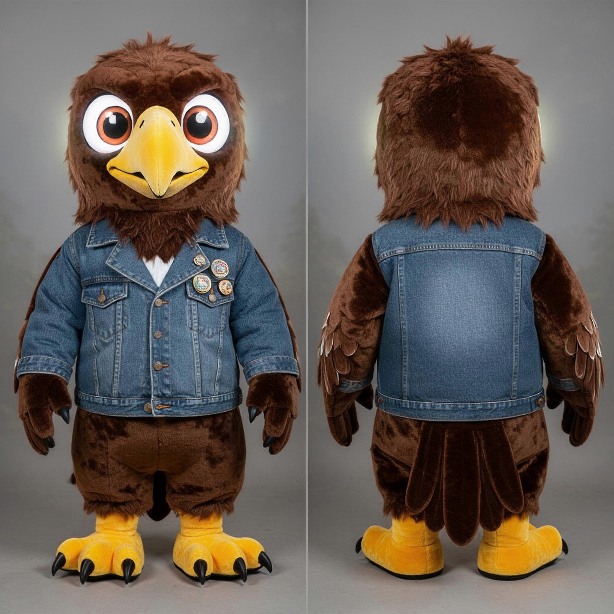 MASTICOT Velvety Brown Cartoon Haasts Eagle Mascot