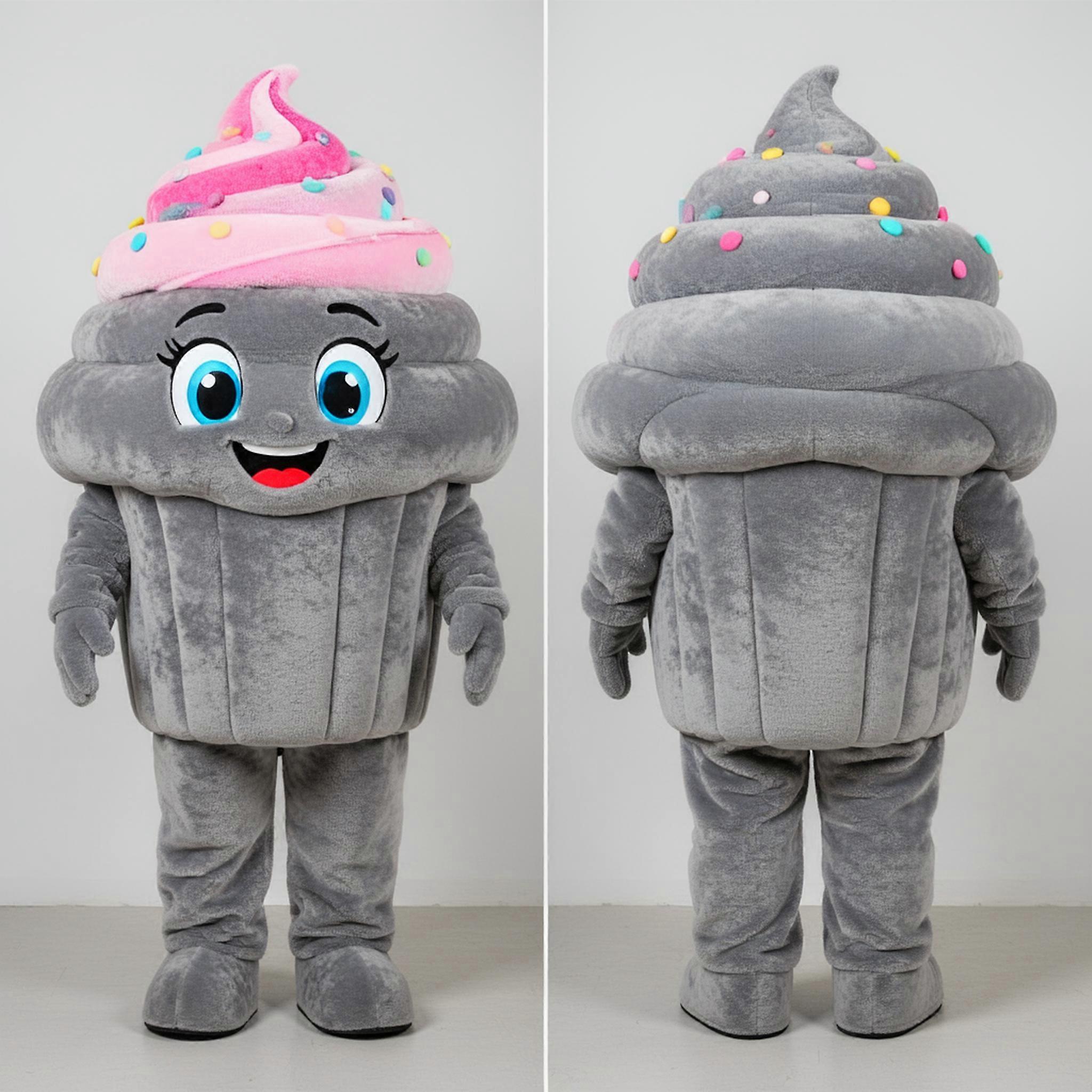 MASTICOT Velvety Gray Cheerful Cupcake Mascot