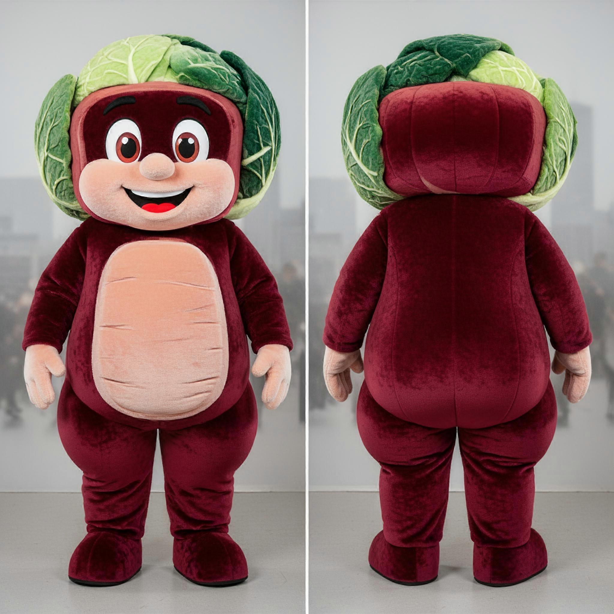 MASTICOT Maroon Padded Corned Beef And Cabbage Mascot