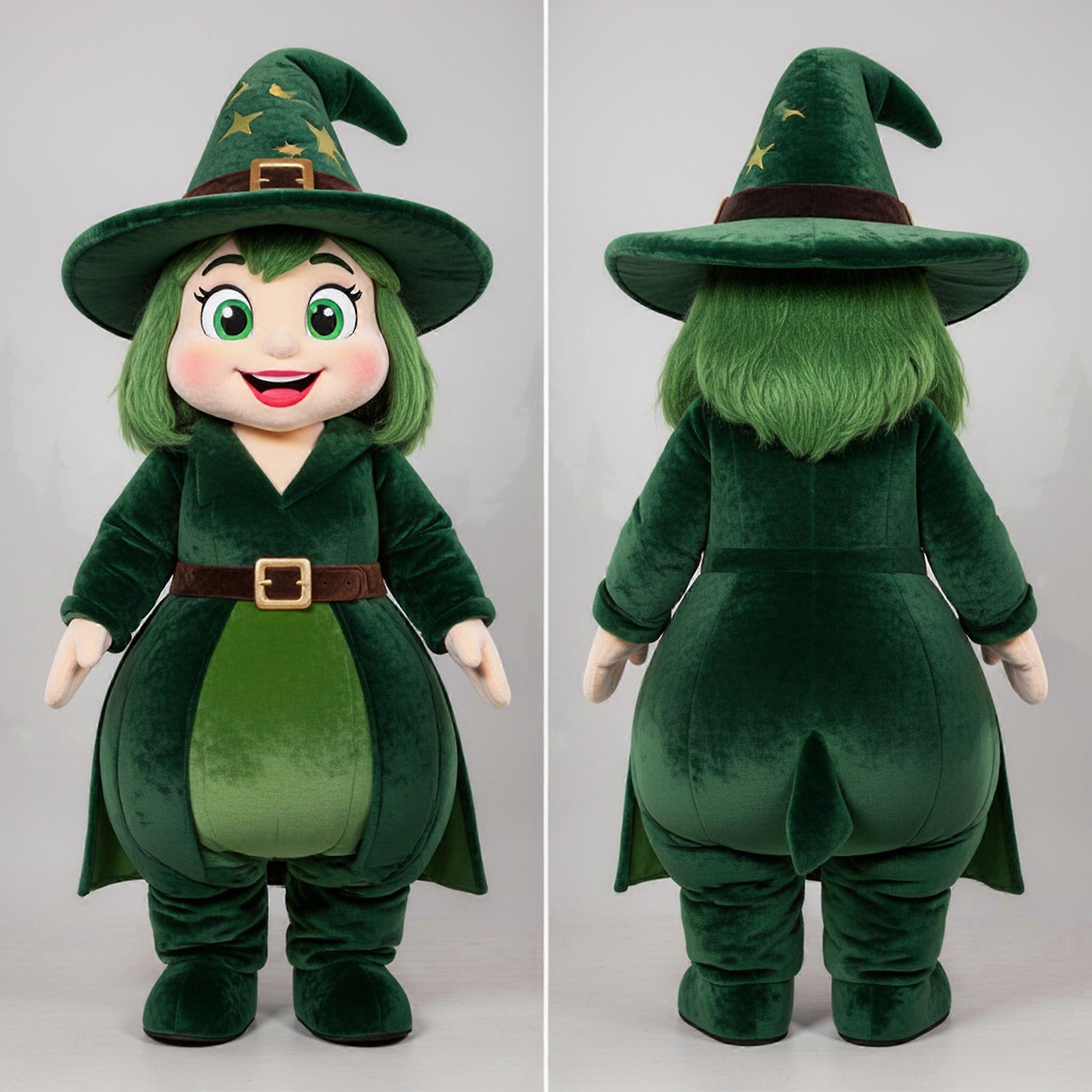 MASTICOT Forest Green Playful Witch Mascot