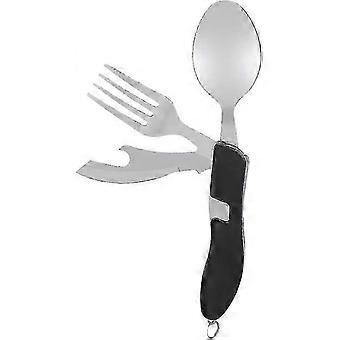 R8 Detachable Camping Utensils Tableware Set, Portable Four In One Stainless Steel Travel Appliances, Foldable Knife, Fork, Spoon Bottle Opener, Multi