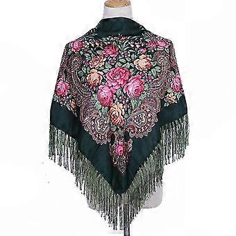 Quadratischer Damenschal, 90 x 90 cm, russischer Ethno-Retro-Fransenprint, Winter-Kopftuch für Hijab