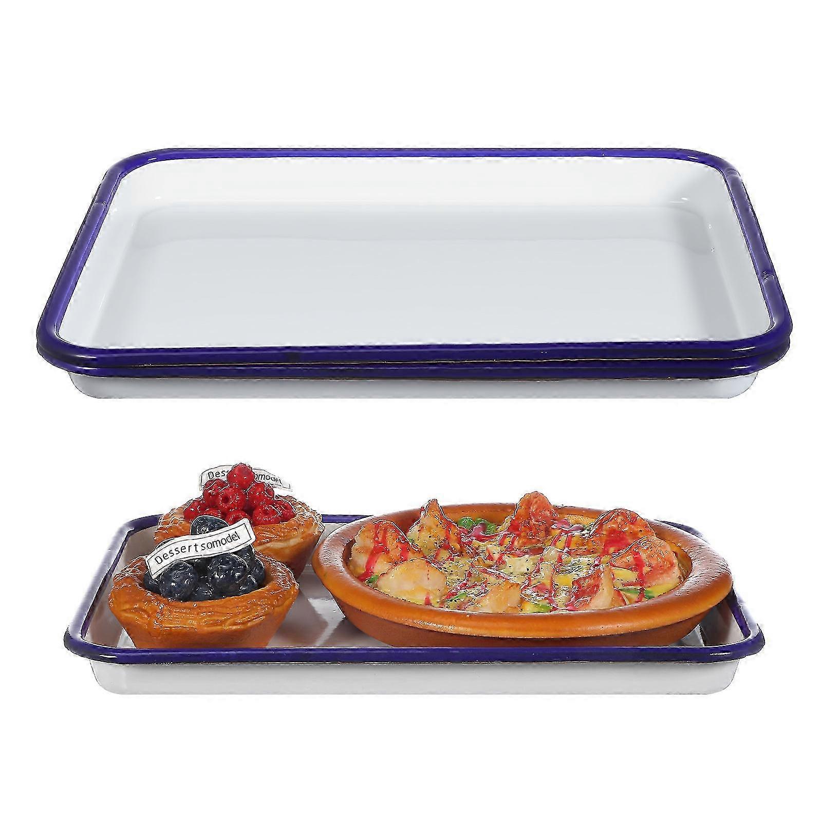 2Pcs Rectangular Enamel Baking Pan Pie Baking Pan Food Baking Pan Kitchen Multi-functional Baking Pan