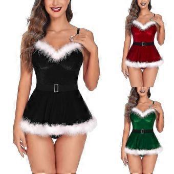 Komplet bielizny damskiej, piżama z fiszbina, zestaw do spania, seksowna, świąteczna, pluszowa, dopasowana sukienka, kostium do cosplayu Santa Clausa – dobry produkt.