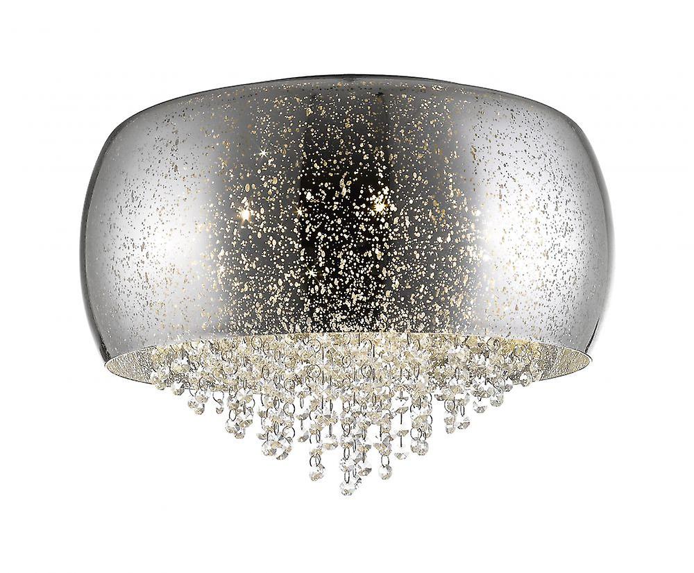 Impex Luna 5 Light Flush Ceiling Light Chrome Crystal