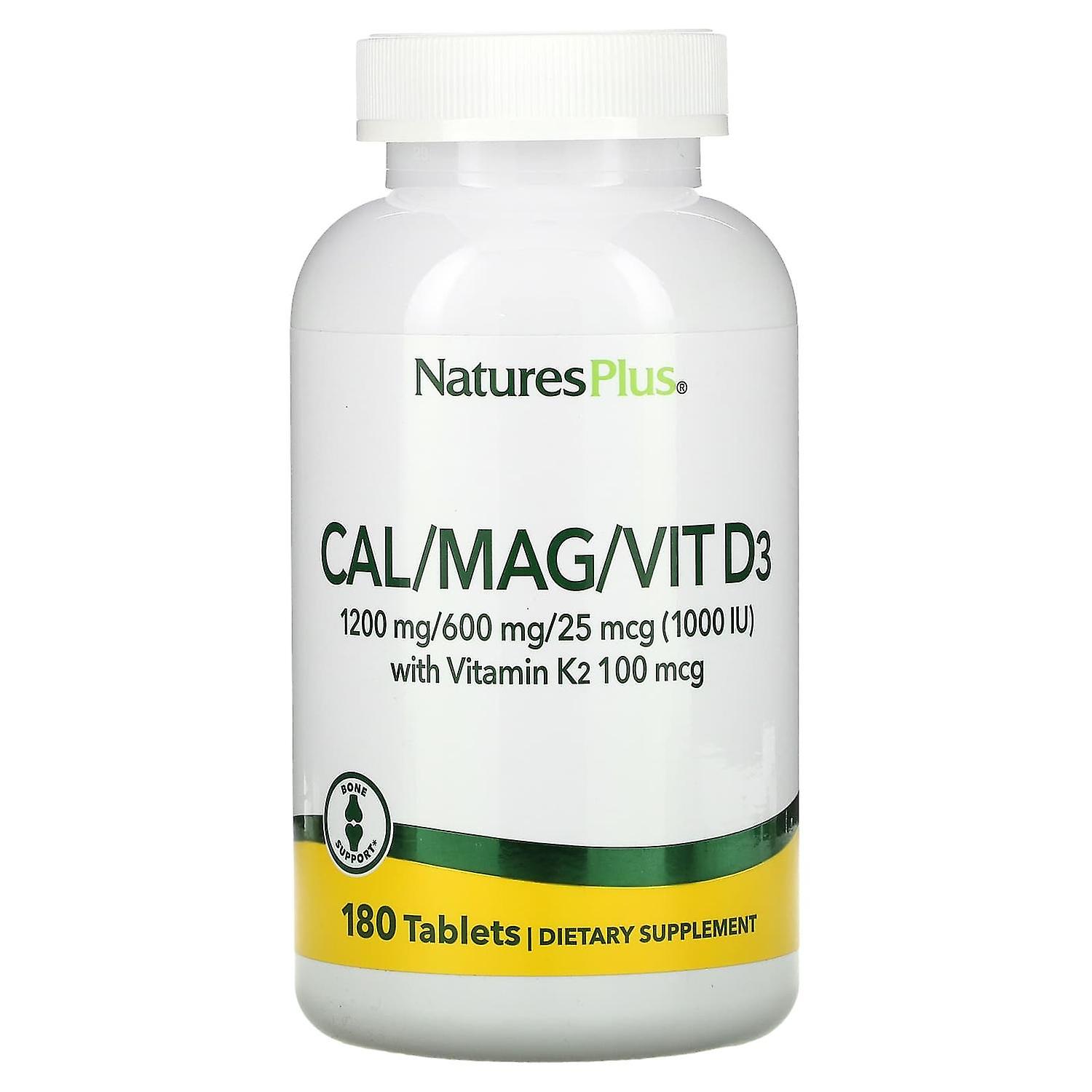 NaturesPlus, Cal/Mag/Vit D3 with Vitamin K2, 180 Tablets