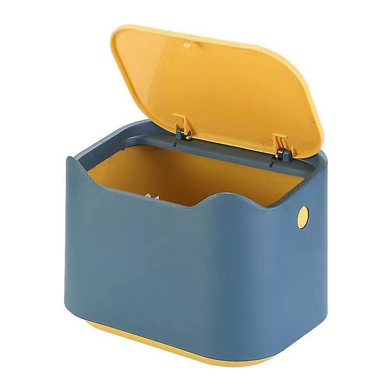 Small Table Trash Can, Plastic Style Mini Kitchen Desktop Trash Bin with Push Button Lid