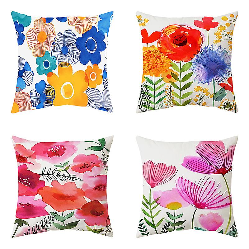 Lot de 4 housses de coussin à motifs floraux simples et modernes 45x45cm pour canapé, taies d'oreiller carrées pour salon, chambre, fauteuil, voiture, patio.