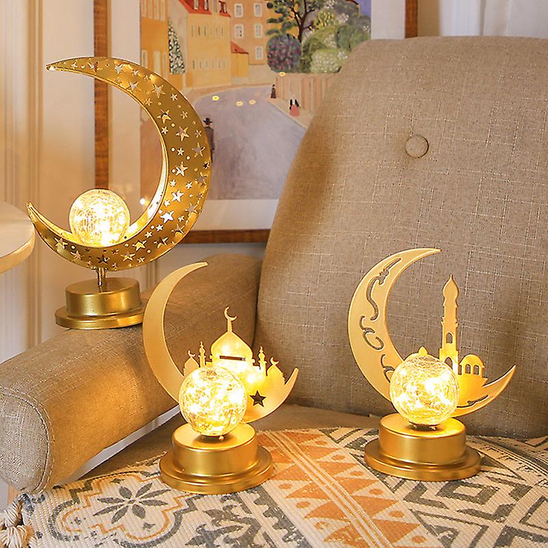 2023 Eid Mubarak Gold Moon Castle Desktop Decorative Lamp Ramadan Led Lamp