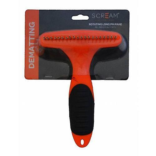 Scream Rotating Long Pin Rake Loud Orange for Dogs & Cats
