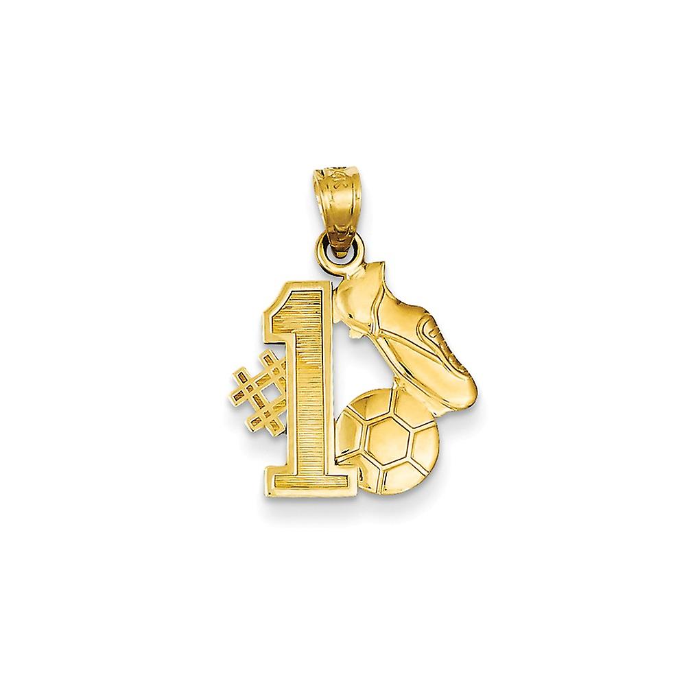 14k Yellow Gold Polished Sport game Number 1 Soccer Story with Cleats and Ball Pendant Necklace 21.5x15.9mm-Pendant for