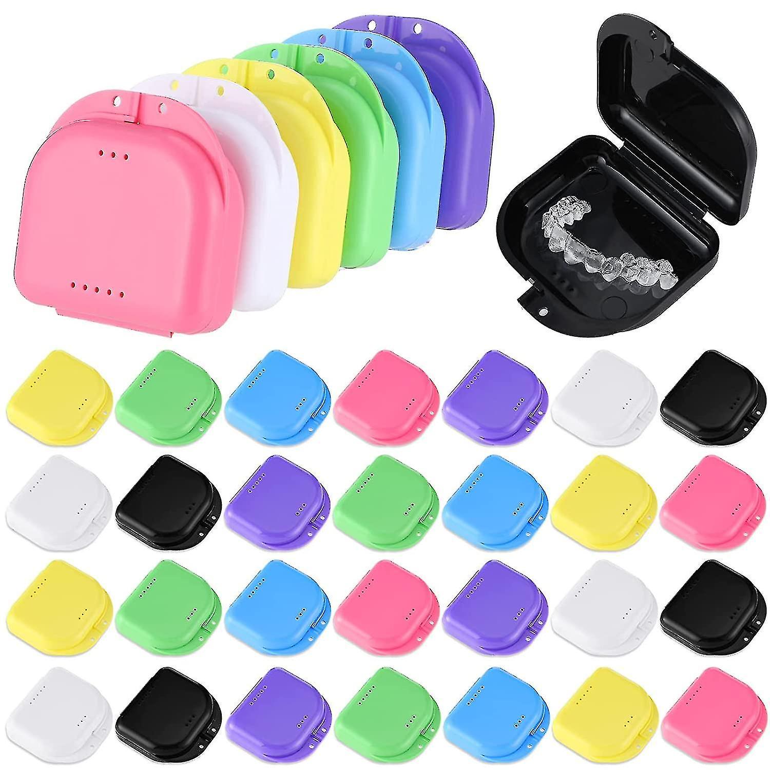 32 Pieces Retainer Case With Vent Holes Mouth Guard Container Case Dental Storage Container Multicol