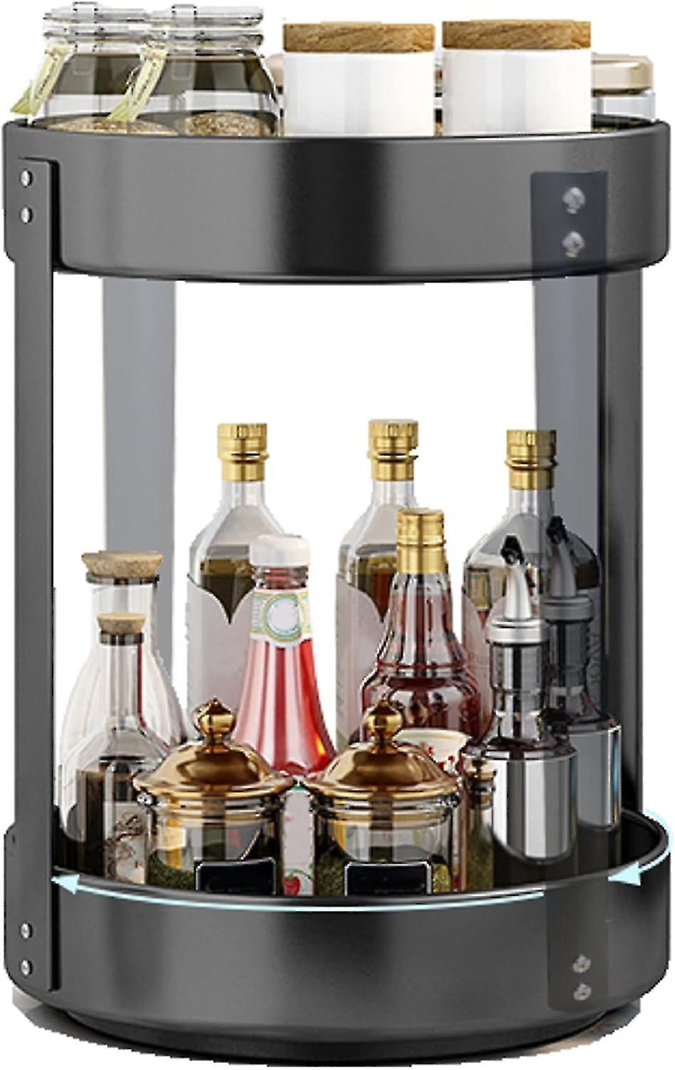 מארגן מסתובב למטבח ארון 2 שכבות מתכת גדולה עצלן סוזן מסתובבת פטיפון שכבות מתלה אחסון אנכי שחור עצמי