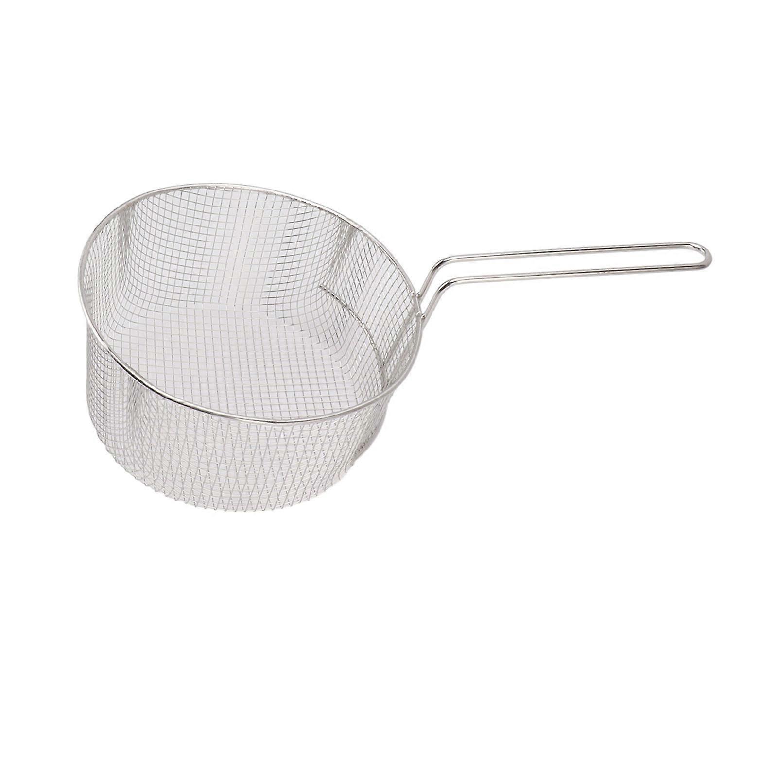 Stainless Steel Frying Basket, Long Handle, Reusable, Rust Resistant, for Fish, Chicken Nuggets, Rubber-Free Handle