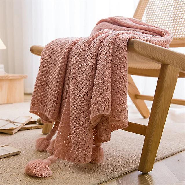 Nordic Blankets For Bed Sofa Couch Chunky Knit Bedspread Knitted Throw Blanket With Tassel Plain Color Waffle Embossed Blanket