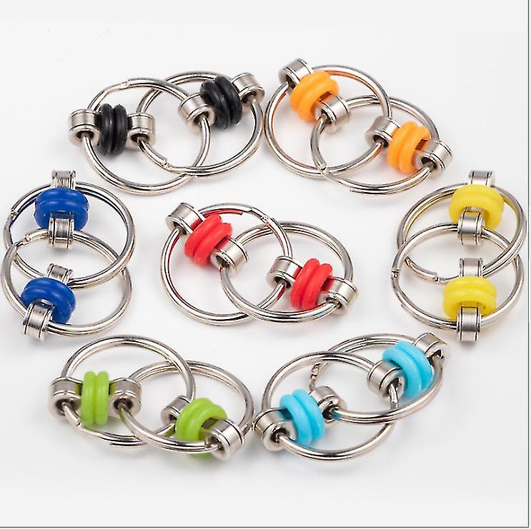 2Pcs Black Decompression Fingertip Chain Iron Ring Keychain Adult Vent Toy Az10449