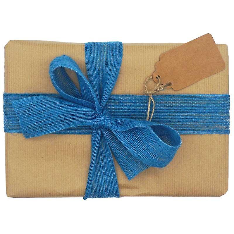 Brown Gift Wrap, Blue Jute Ribbon & Kraft Tag