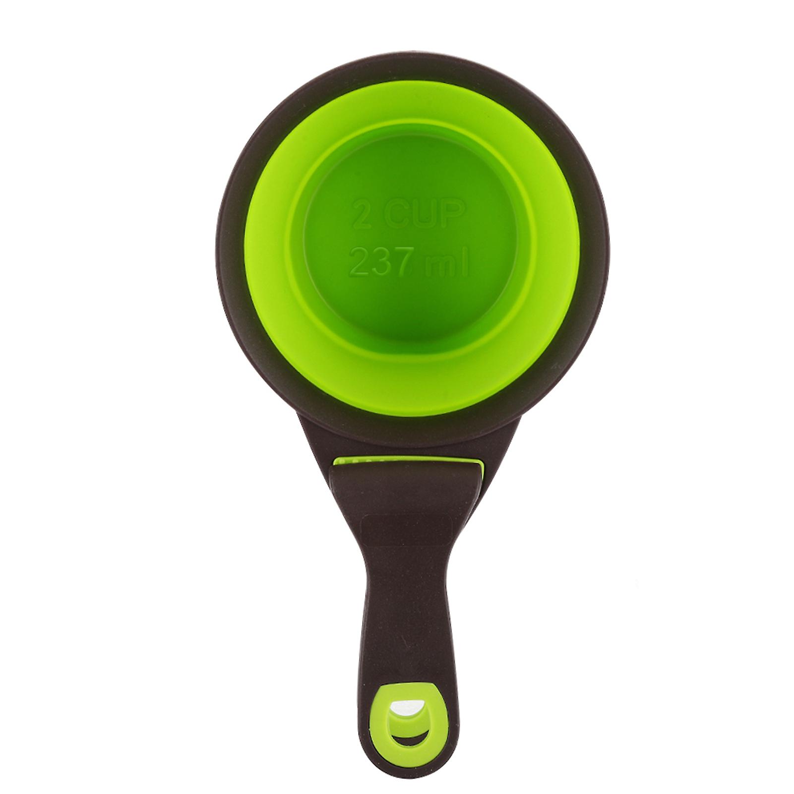 Foldable Pet Food Scoop with Clip Closure for Dogs and Cats, Portable Silicone Measuring Spoon, Green