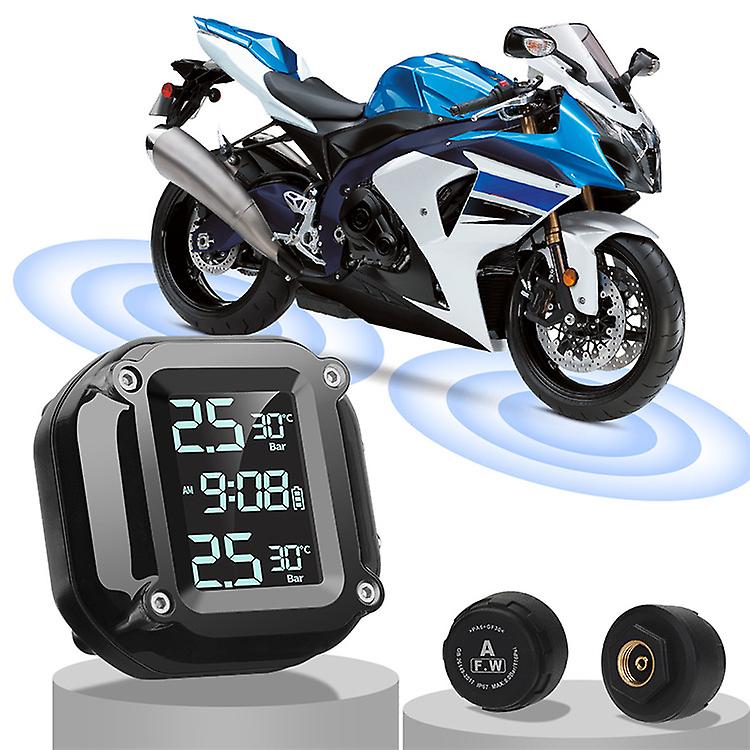 Motorcycle TPMS Wireless Motorbike Tire Tyre Temperature Pressure Monitoring Alarm System with 2 External Sensors USB Charging