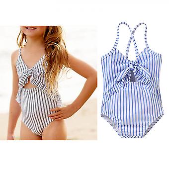 Veeki Girls Swimsuit Color Printed Backless Shoulder Swimwear One Piece Swimsuit Sport Set Swimwear for Girls 18-24 Months, Blue