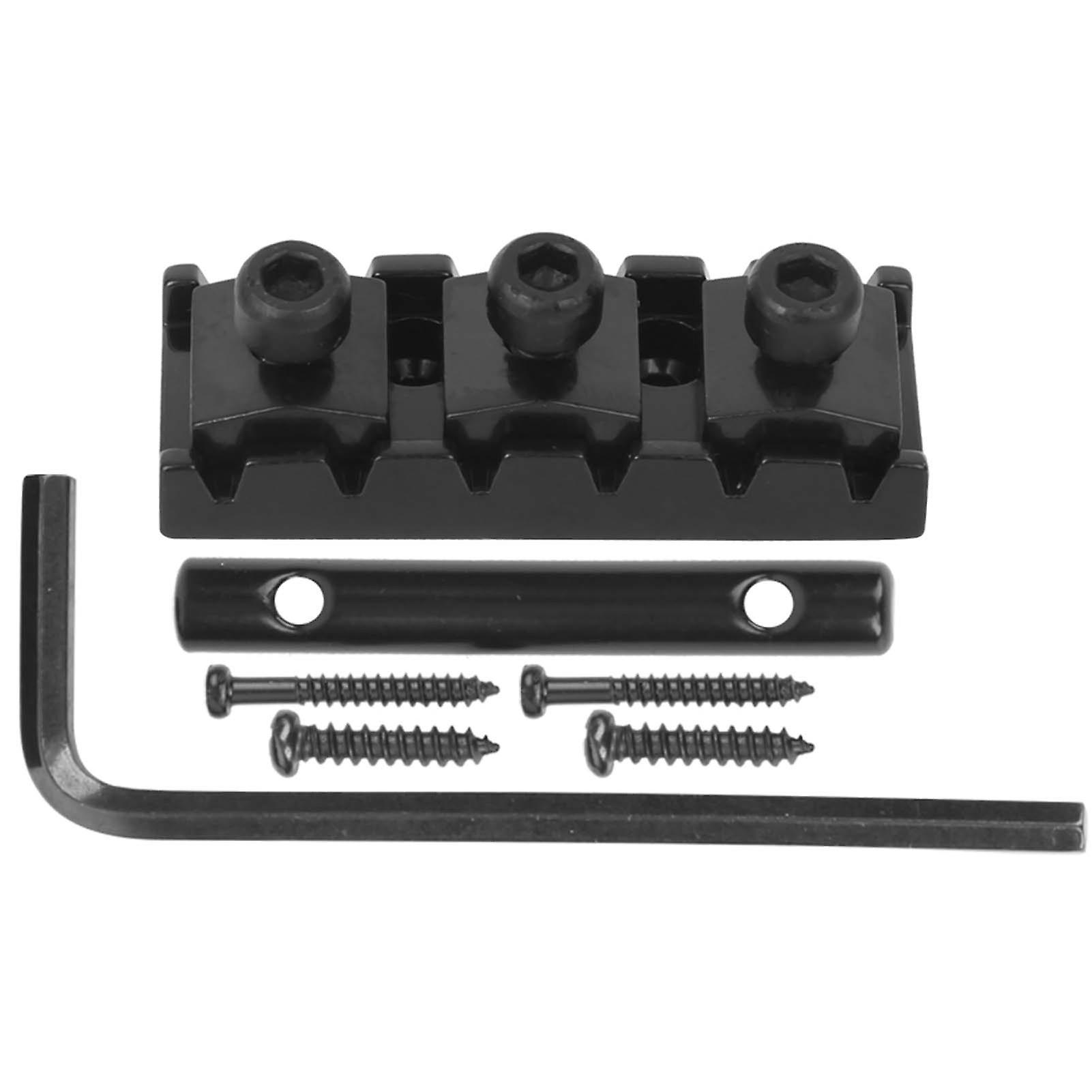 Electric Guitar String Locking Nut with Headstock String Retainer Bar, Hex Wrench Replacement Screw, Black (GE99)