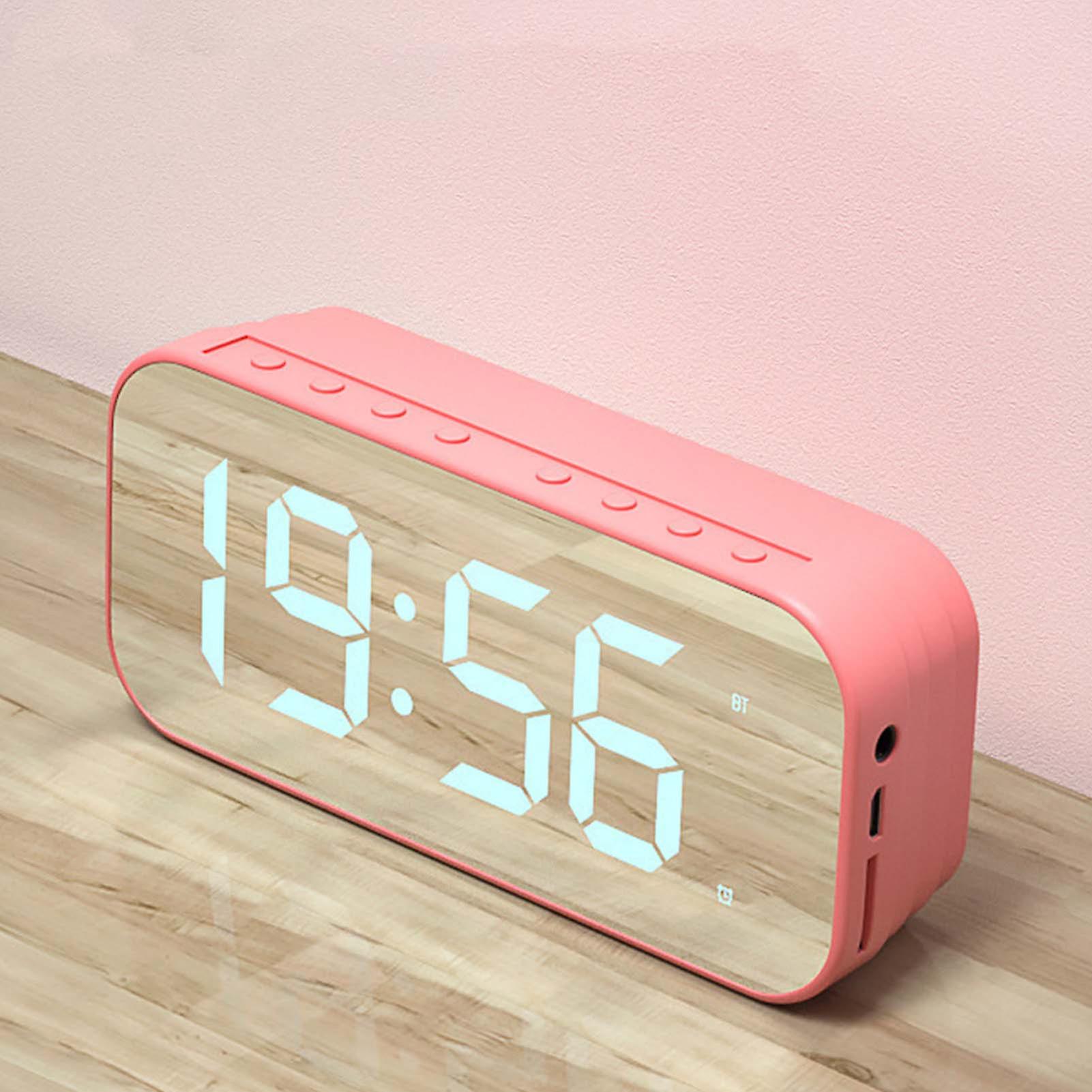 Bluetooth Speaker Alarm Clock Digital Clock with Bluetooth Speaker Mirror Digital Display Alarm Clock Pink