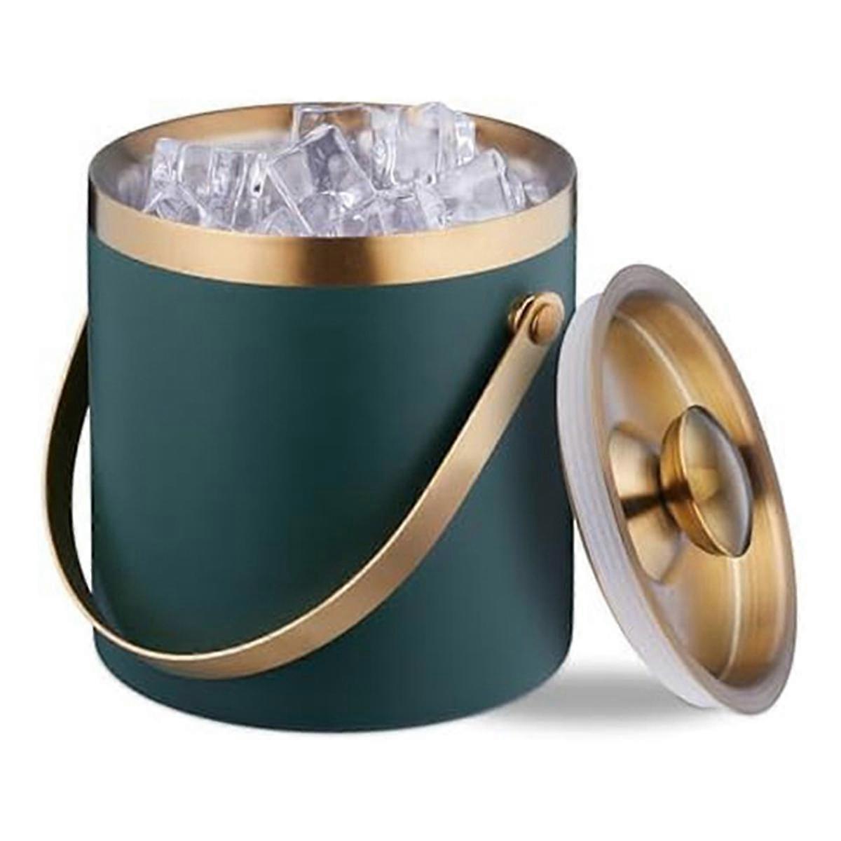 Ice Bucket, Stainless Steel, Double-Walled, Ice Bucket with Lid & Handle, 2 L, Ice Cube Bucket Gree