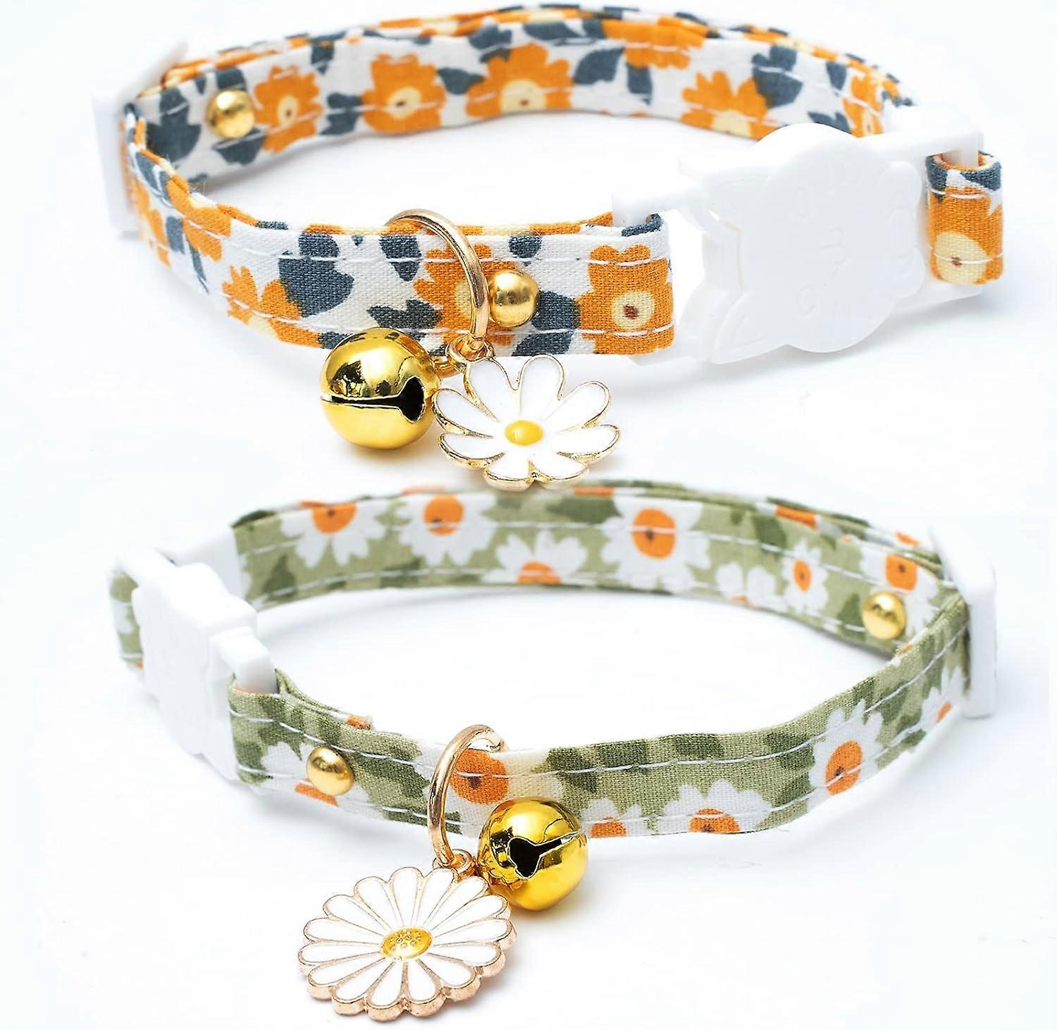 2-Pack Cotton Split Cat Collars with Bells, Medium