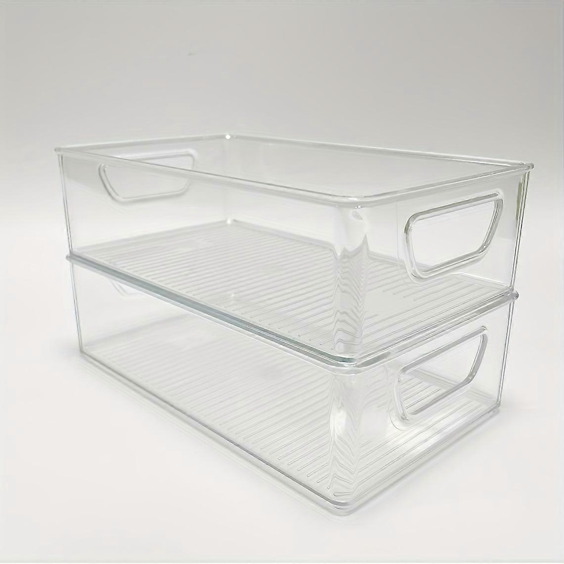 Save Space & Organize Easily with 2pcs Stackable Clear Refrigerator Bins with Handles - Perfect for Kitchen, Fridge & More