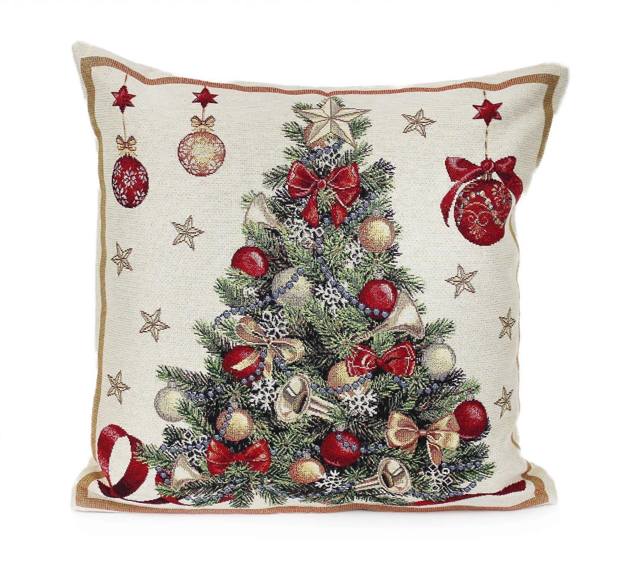 Bells and Bows Christmas Tree Tapestry Style Cushion - 45cm x 45cm