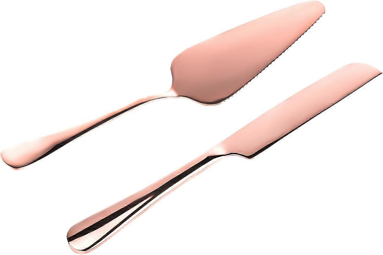 2 قطعة مجموعة سكاكين كعكة الزفاف ، مجموعة قطع الكيك المصنوعة من الفولاذ المقاوم للصدأ مجموعة قطع الكيك سكين كعكة الزفاف ومجموعة الخادم للاحتفال بعيد ميلاد الحفلة (روز جي