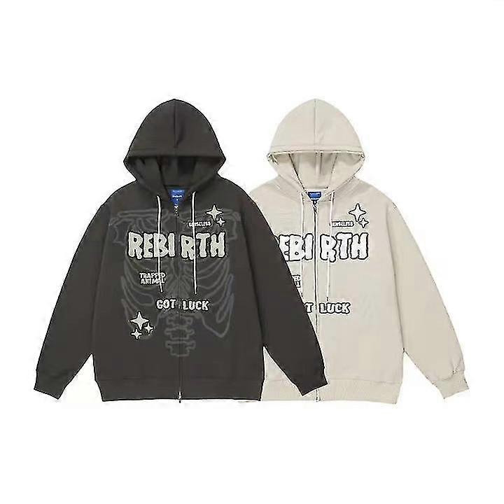 Høst Vinter Rebi Rth Loose Couple's Jacket hettegenser Zip Sweatshirt Top Jacket