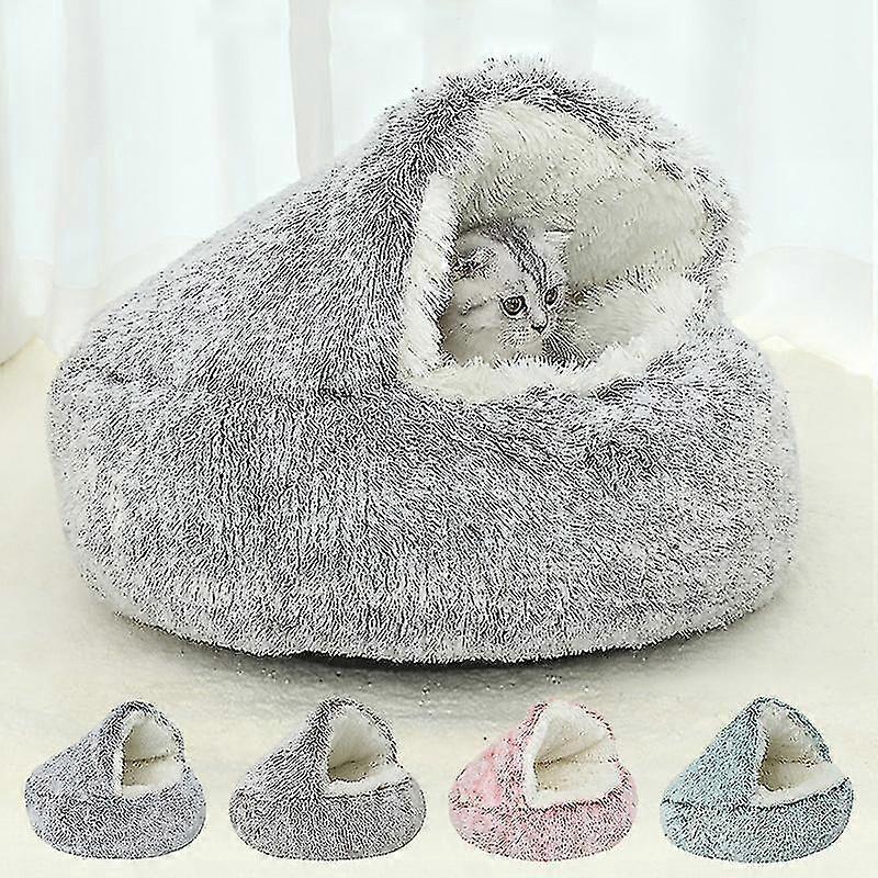겨울 긴 봉제 애완 동물 고양이 침대 라운드 고양이 쿠션 고양이 집 따뜻한 고양이 바구니 고양이 침낭 고양이 둥지 개집 작은 개 고양이