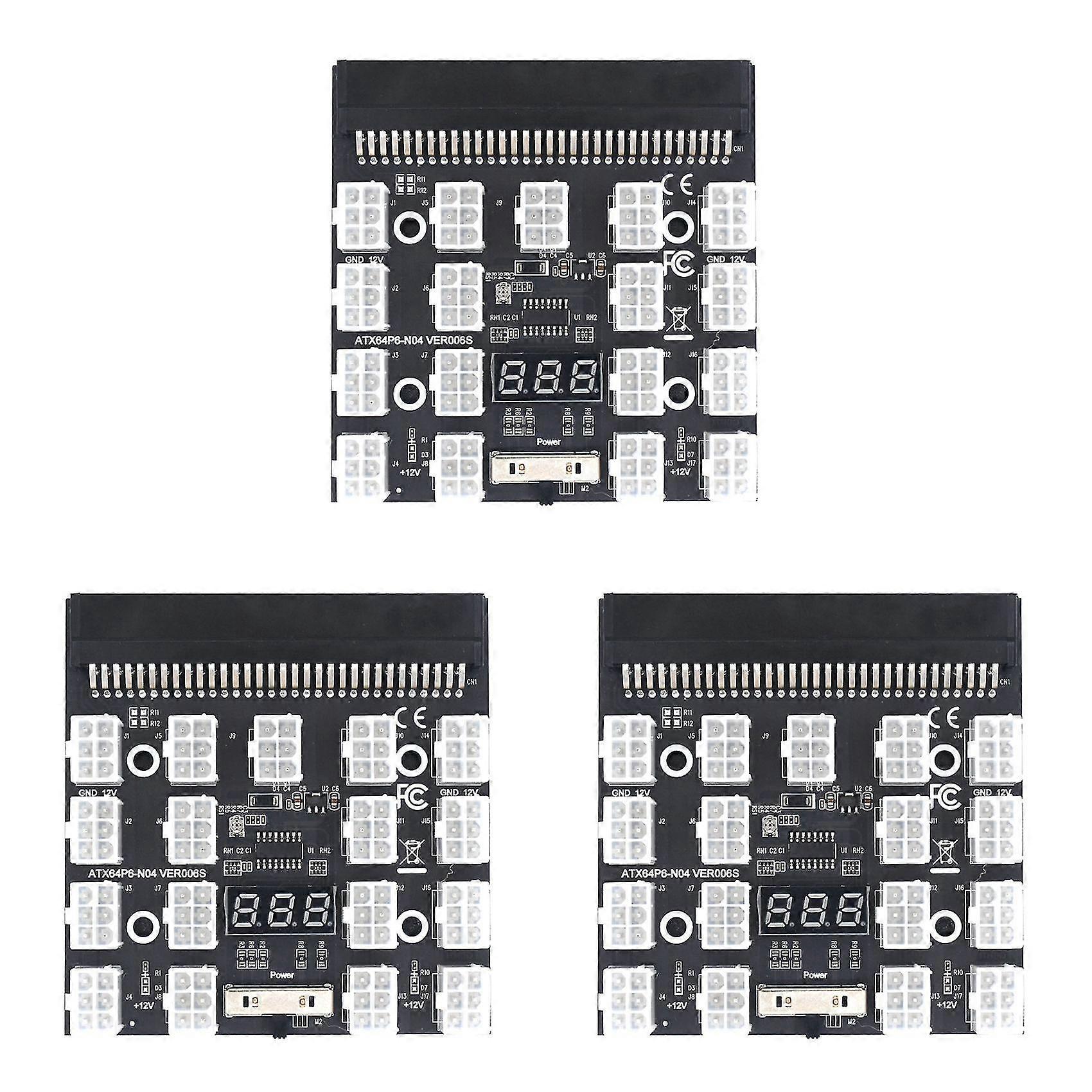3x Breakout Board 17 Port 6pin Led Display Power Module Server Card Adapter til 1200w 750w Psu Gpu