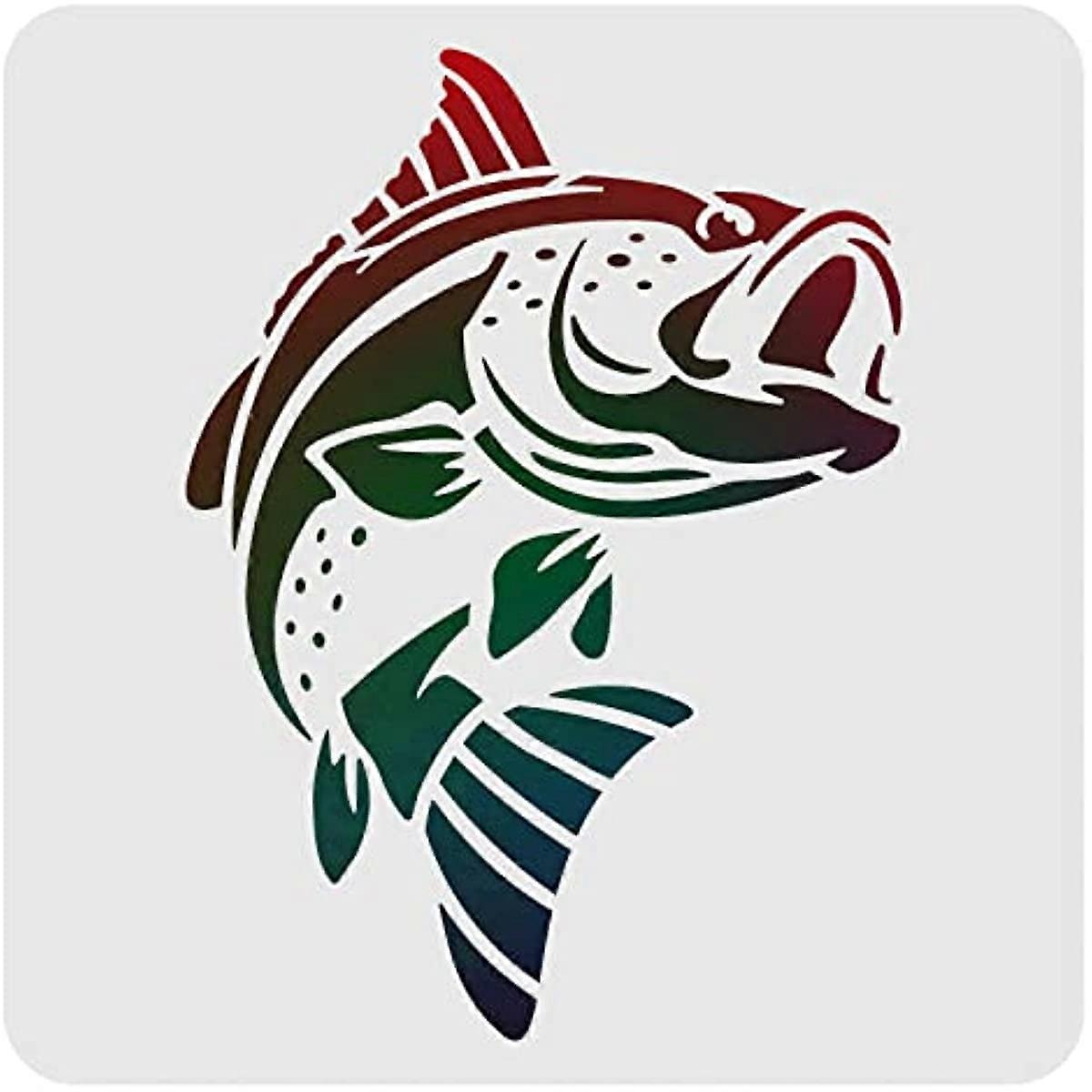 Fish Stencil Template 12"x12"/30x30cm Square Trout Fish Painting Stencil Template Reusable DIY Stencil Template for Home Decor (White)