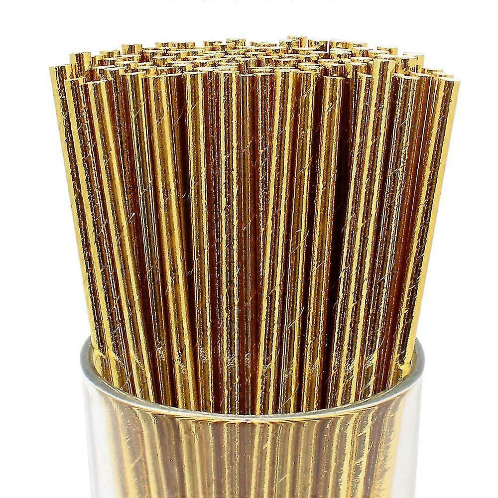 Disposable Drinking Paper Straws (200pcs, Metallic Gold)