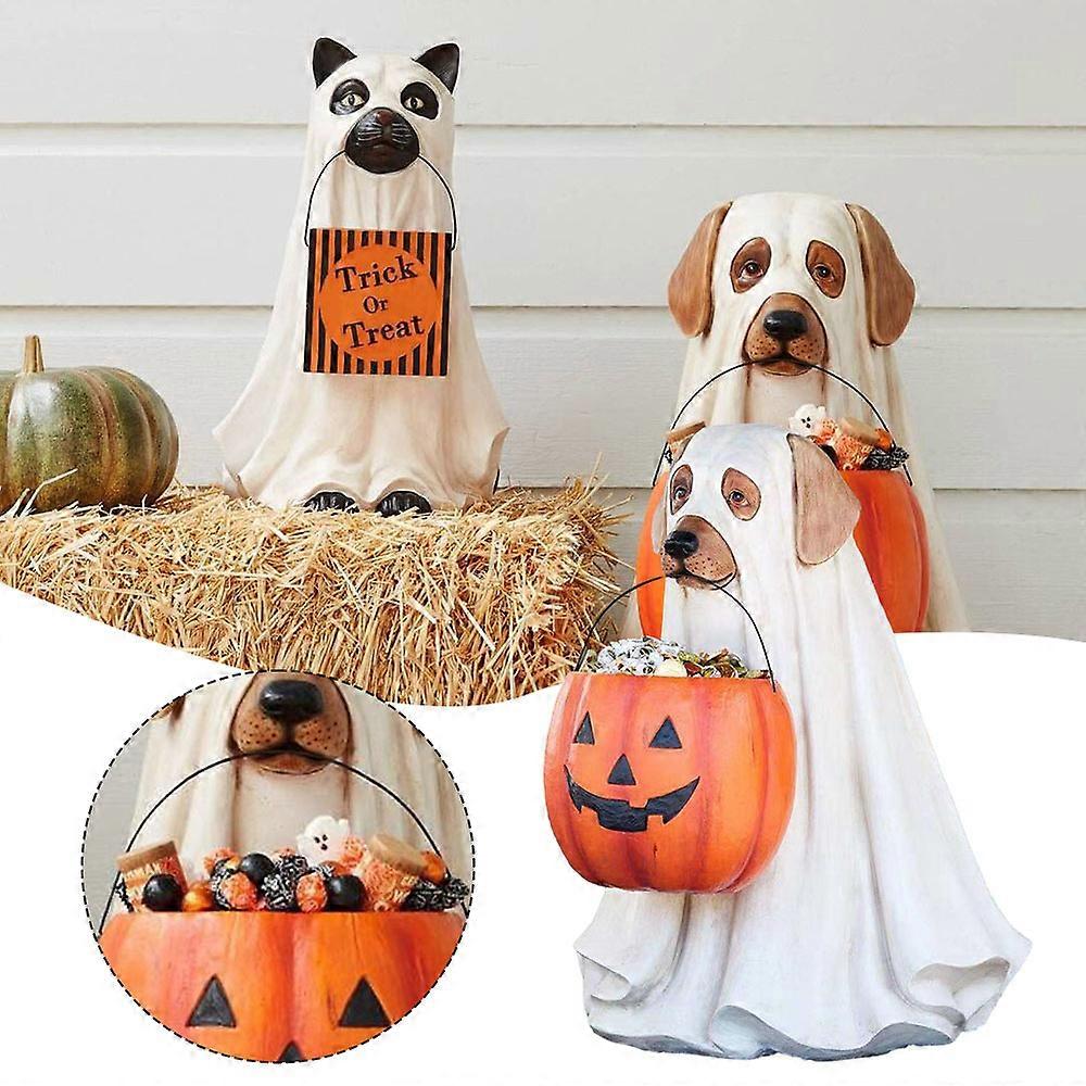 Halloween Mischiefs Puppy Ornament Fashionable Handiworks with Candies Bucket for House
