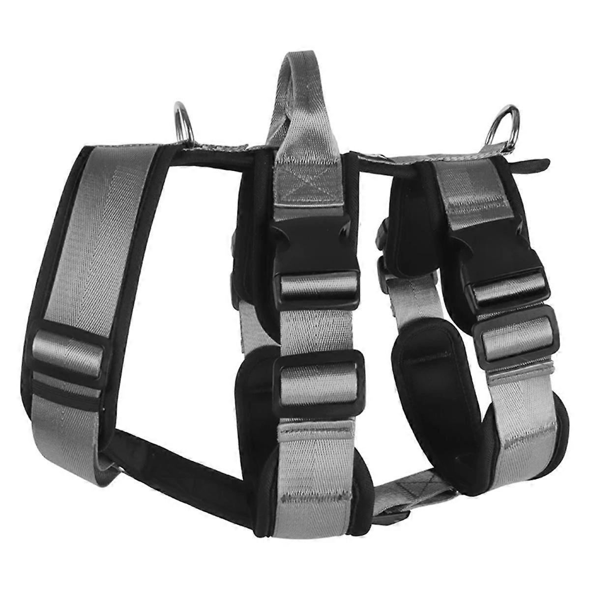 Explosionproof Big Dogs Harness with Handle Adjustable Pet Chest Straps for Large Dog, Grey, L