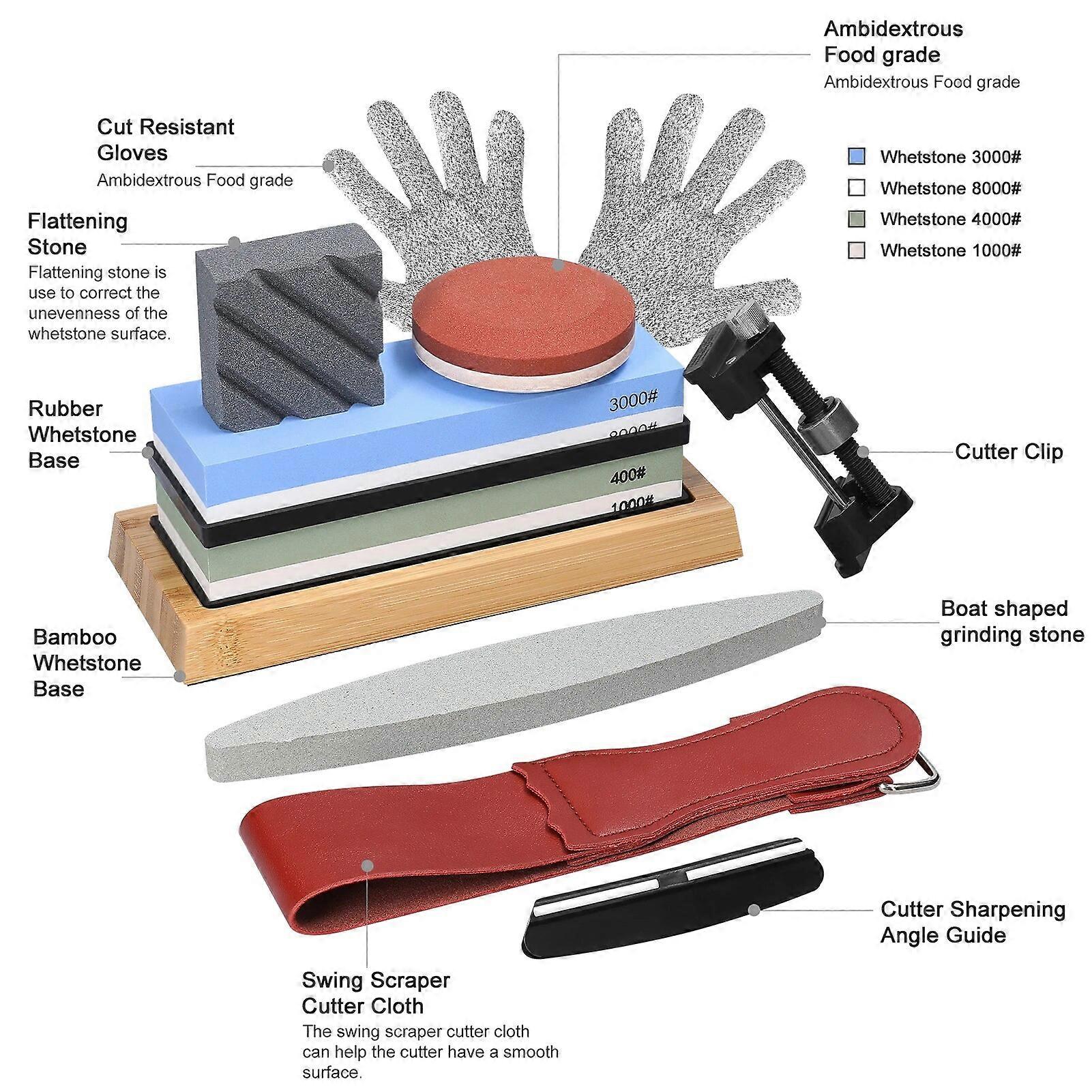 400/1000 3000/8000 Grit Premium Whetstone Set Cut Sharpening Stone Kit Sharpener for All Blade NonSlip Base Cutter Sharpener