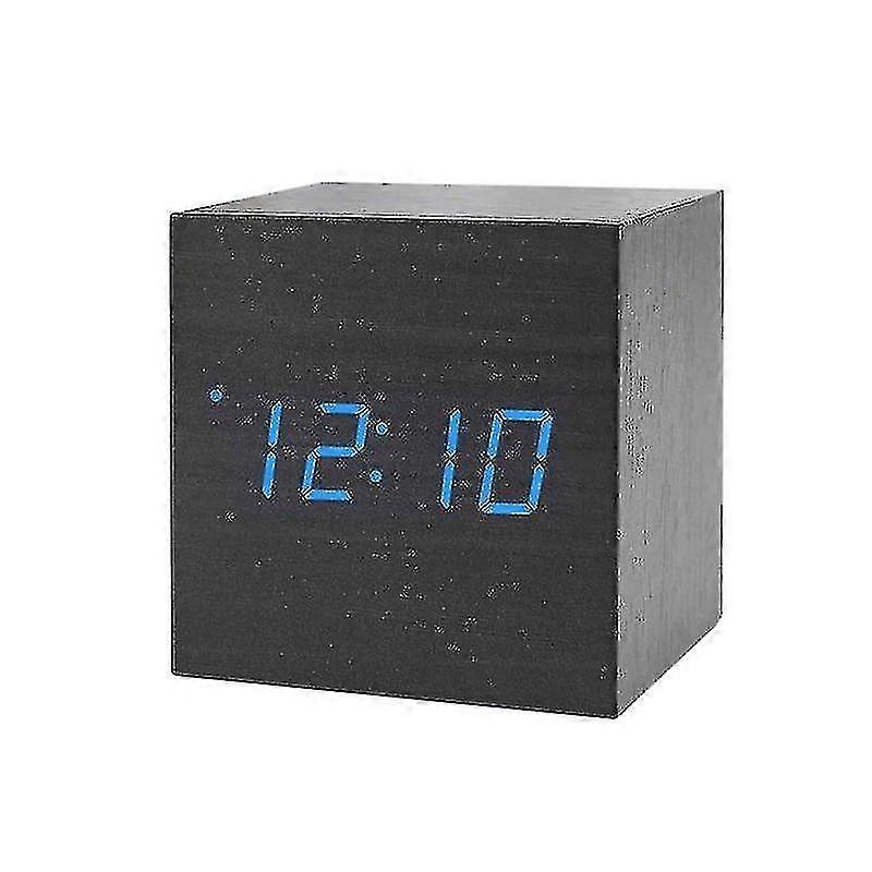 digital Alarm Clock, Square - Black With Blue Numbers
