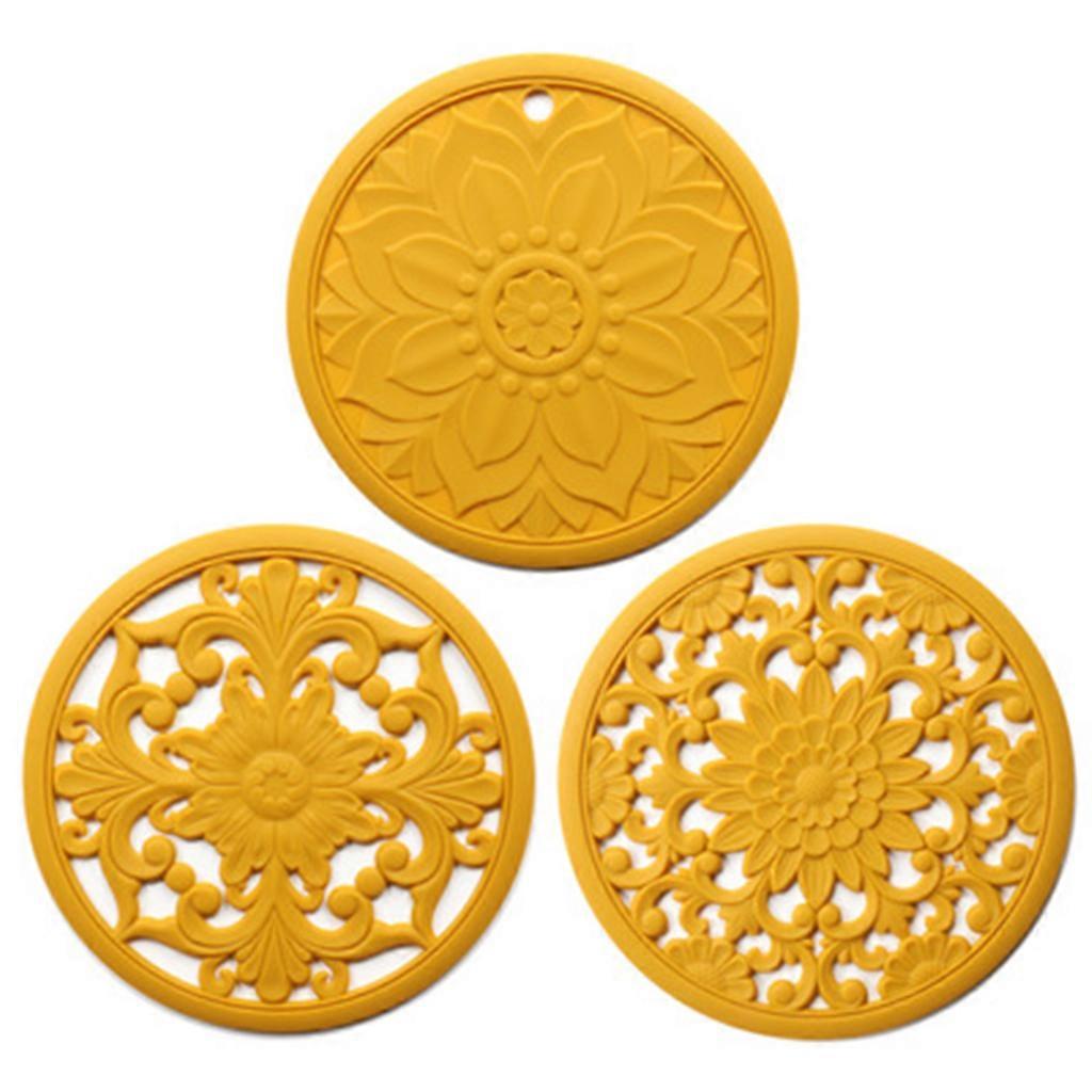 3pcs Hollow Silicone Trivet Mat for Countertop Hot Pan Pot Pads Heat Resistant Table Placemat Table Mats