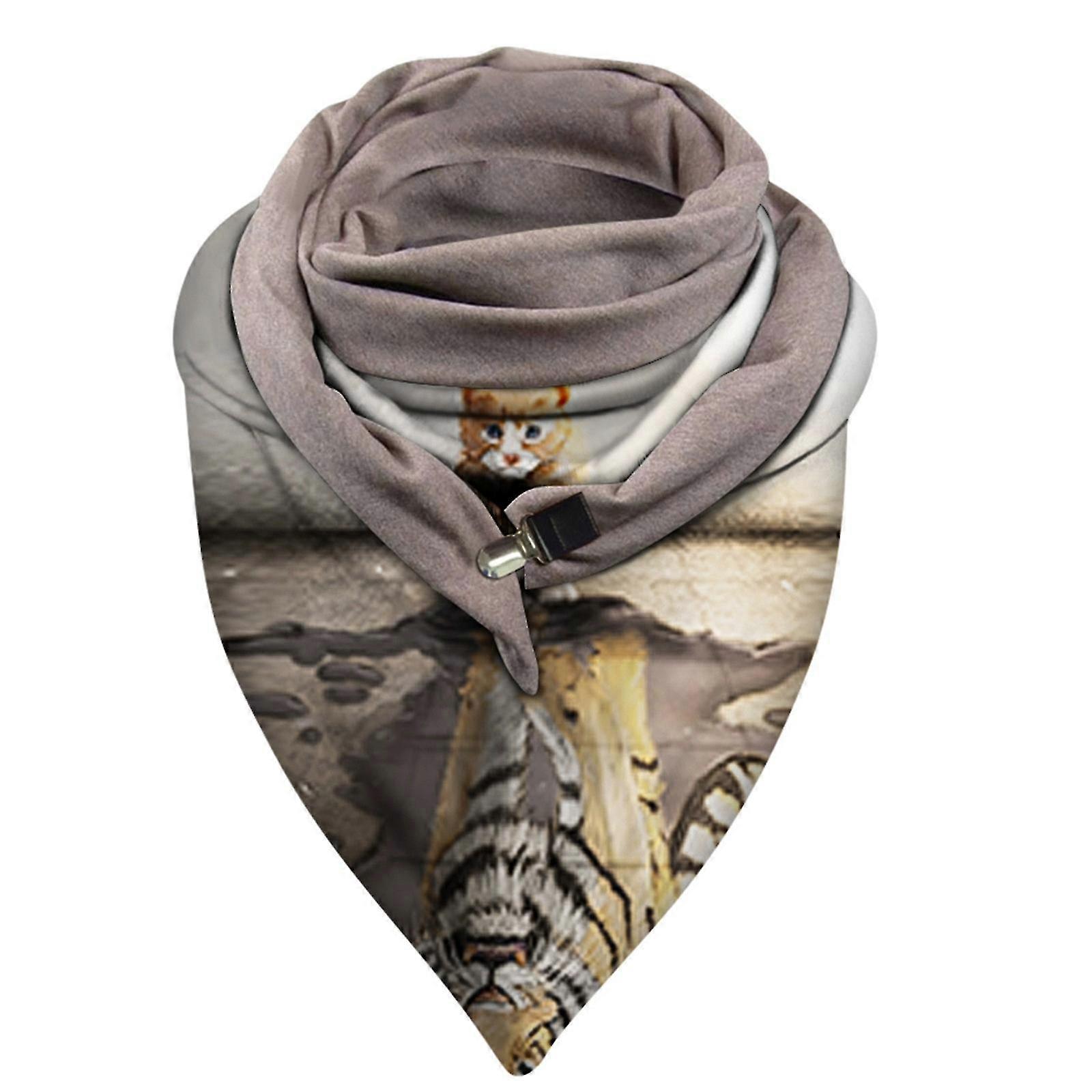 Universal Autumn Winter Warm Windproof Cat Prints Double-layer Buckle Scarf