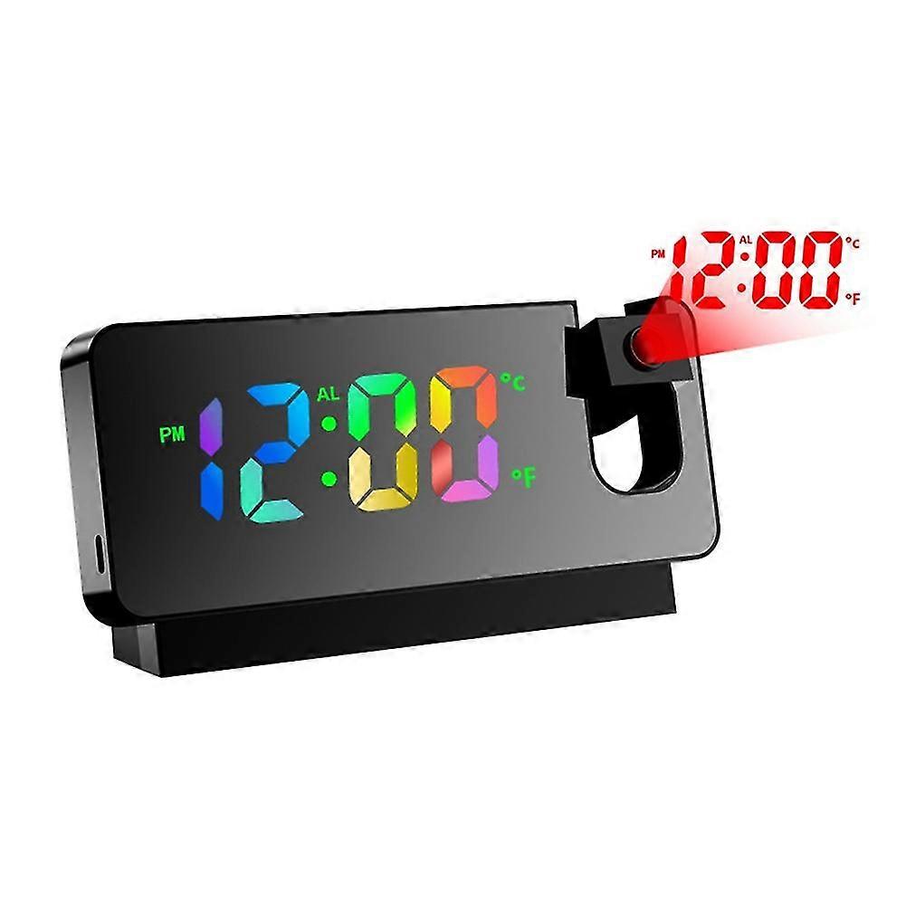 180 Rotation Projection Alarm Clock For Bedroom Led Colorful Digital Projection On Ceiling Usb Cha