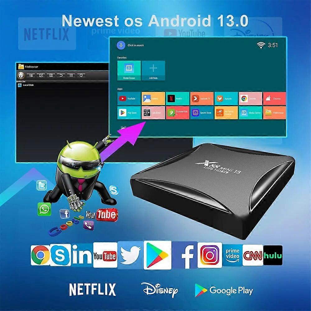 TV Box X88 Mini 13 RockChip RK3528 Android 13.0 4 Go 64 Go 8K Media Player Dual Wifi 2.4G/5G LAN 100M Décodeurs